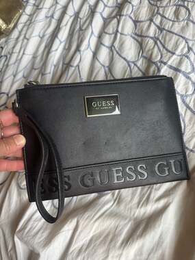Guess Los Angeles Black Faux Leather Wristlet Clutch